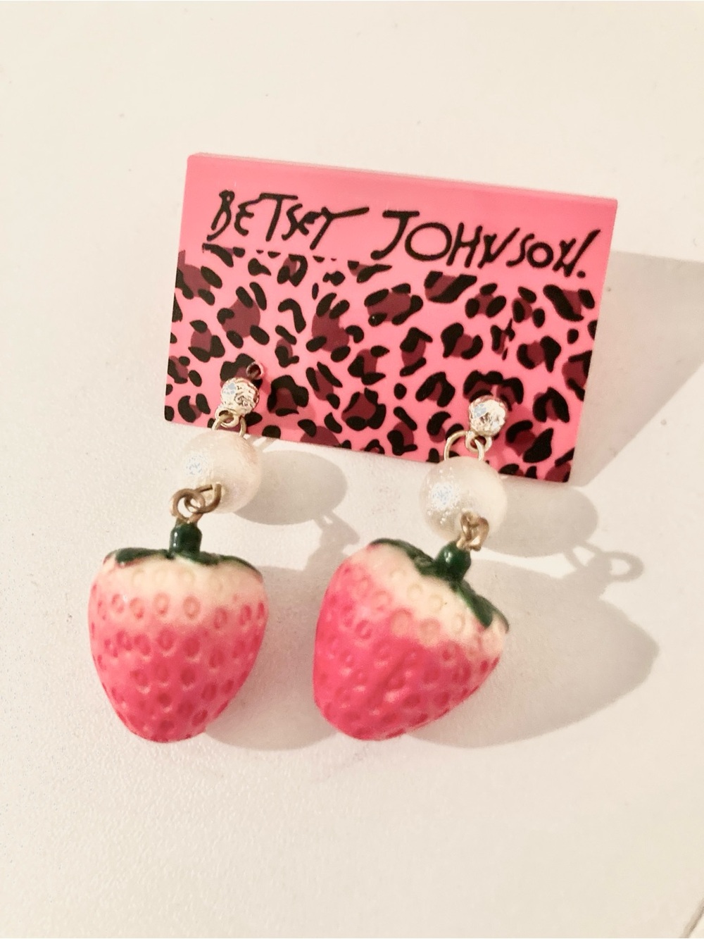 Betsey Johnson Red Strawberry Pearl Drop Earrings
